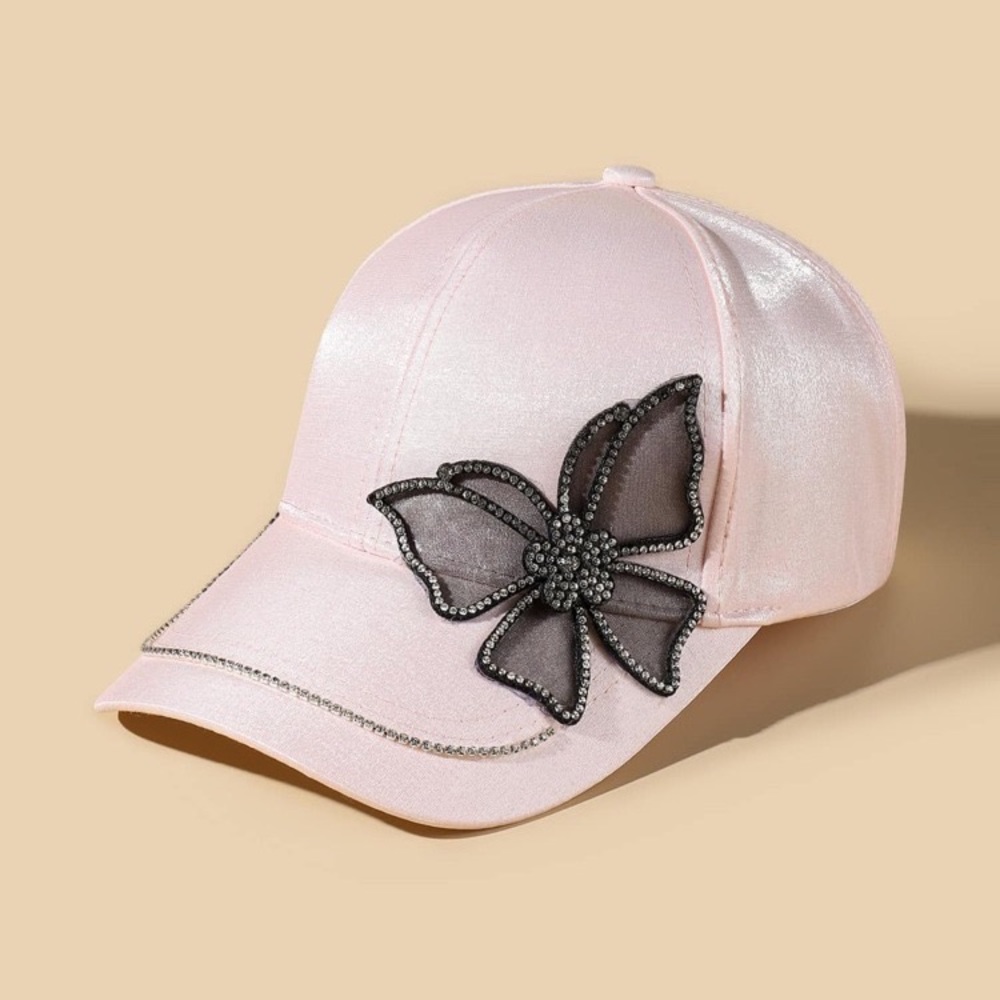 Pink Rhinestone & Butterfly Decor Baseball Cap - Picture 3 of 4